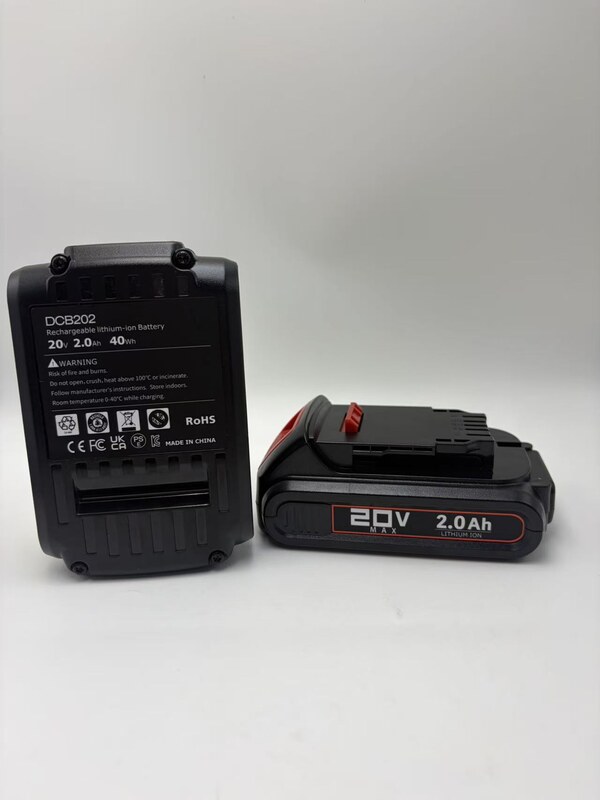 示20V MAX 2.0Ah cordless tool battery pack front and back