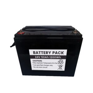 24v-50ah-lifepo4-battery-pack-8s1p (2) 24V 50Ah LiFePO4 Battery Pack 8S1P 1280Wh - Front Label View with M8 Bolt Terminals and Safety Warnings