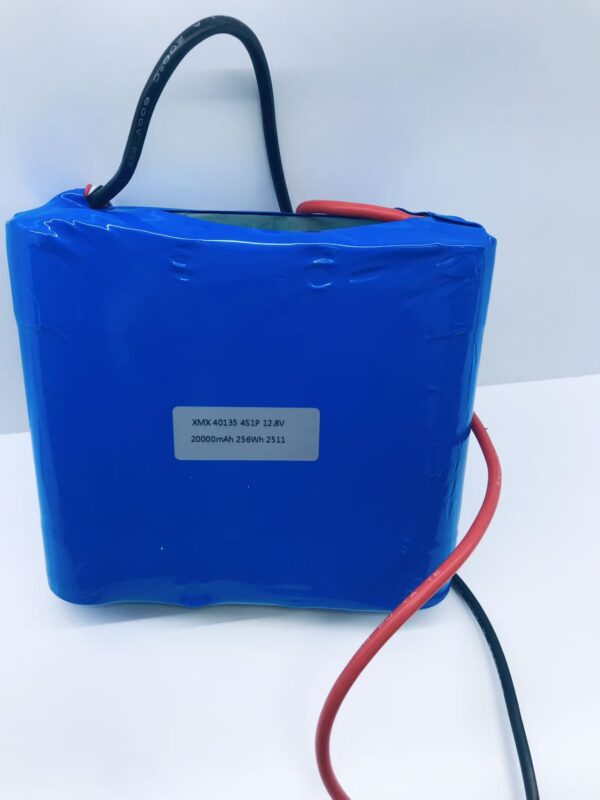 40135 4S1P 12.8V 20000mAh Product label showing 12.8V 20Ah LiFePO4 battery specifications and certifications