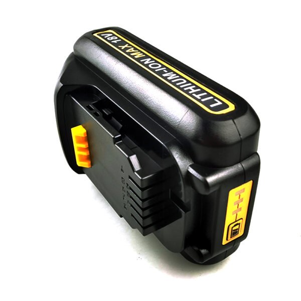 DCB205 (6) DeWalt DCB205 Battery Top View - Tool Mounting Rail and Yellow Release Button
